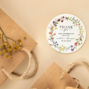 Elegant Blooming Wild Flower Wreath Thank you Classic Round Sticker