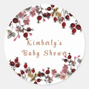Elegant Blooming Wildflower Berry Baby Shower  Classic Round Sticker