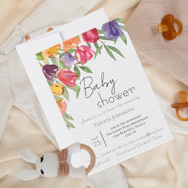 Elegant Blooms Bright Tulips Baby Shower Invitation (Creator Uploaded)