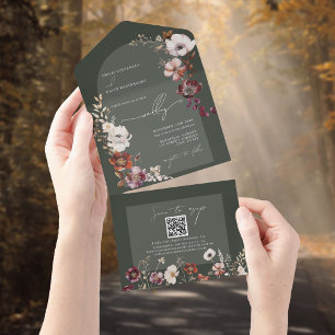 Elegant Blooms Green All in One Wedding Invite
