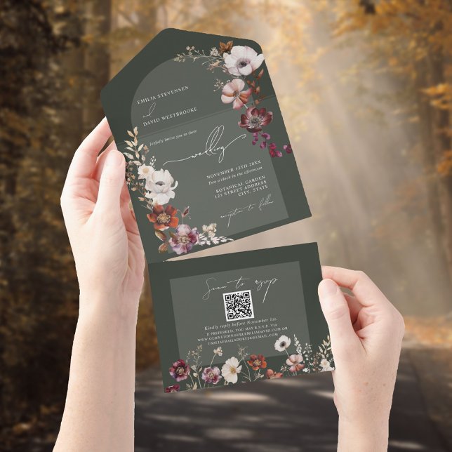 Elegant Blooms Green All in One Wedding Invite (Creator Uploaded)