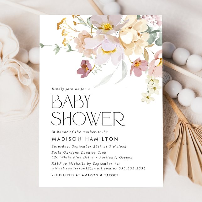 Elegant Blooms Pink and Cream Floral Baby Shower Invitation (Creator Uploaded)