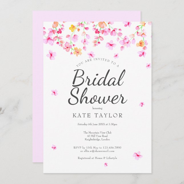Elegant Blossom Bridal Shower Invitation (Front/Back)