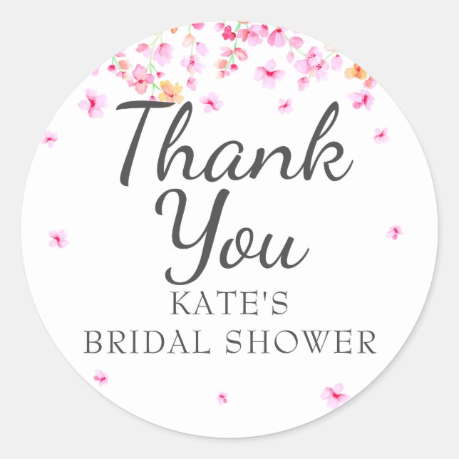 Elegant Blossom Floral Bridal Shower Thank You Classic Round Sticker (Front)