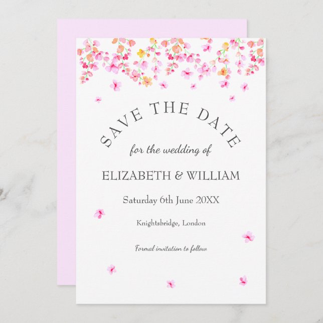 Elegant Blossom Floral Wedding Save the Date Card (Front/Back)