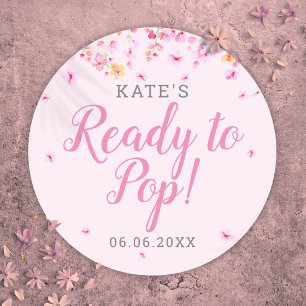 Elegant Blossom Ready to Pop Pink Baby Shower Classic Round Sticker