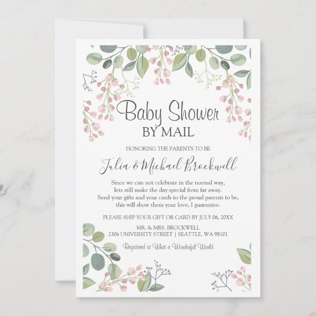 Elegant Blossom Watercolor Baby Shower by Mail Invitation (Front)