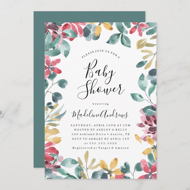 Elegant Blossoms | Floral Baby Shower Invitation (Front/Back)