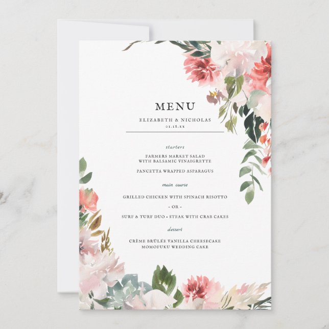 Elegant Blossoms | Spring Floral Wedding Menu Invitation (Front)