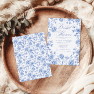 Elegant Blu Floral Chinoiserie Bridal Shower Invitation