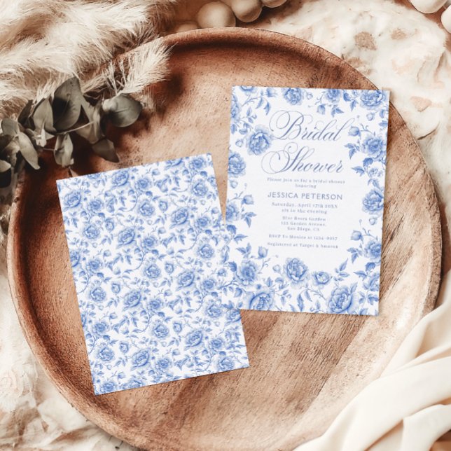 Elegant  Blu Floral Chinoiserie Bridal Shower Invitation (Creator Uploaded)