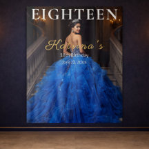 Elegant Blue 18th Birthday Photo Backdrop