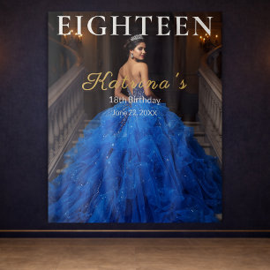 Elegant Blue 18th Birthday Photo Backdrop Tapestry