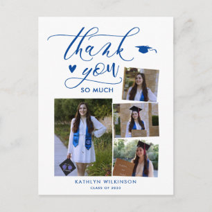Elegant Blue 4 Photo College Graduation Thank You Postcard