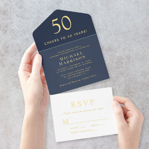 Elegant Blue 50th Birthday Party All In One Invitation