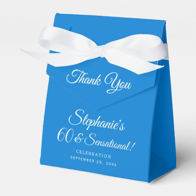 Elegant Blue 60 and Sensational Birthday Party Favour Box (Front Side)