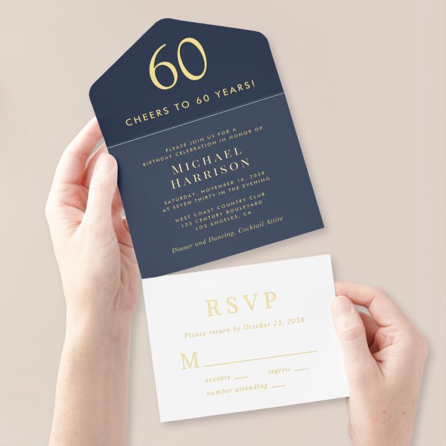 Elegant Blue 60th Birthday Party All In One Invitation (Creator Uploaded)