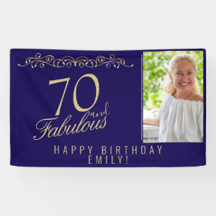 Elegant Blue 70 and Fabulous Birthday Photo Banner