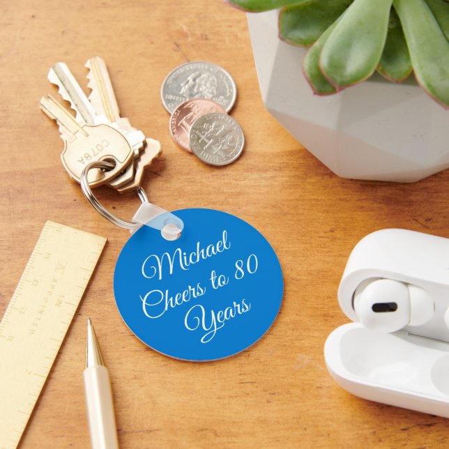 Elegant Blue 80th Birthday Keychain (Desk)