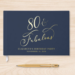 Elegant Blue 80th Birthday Party Guest Book