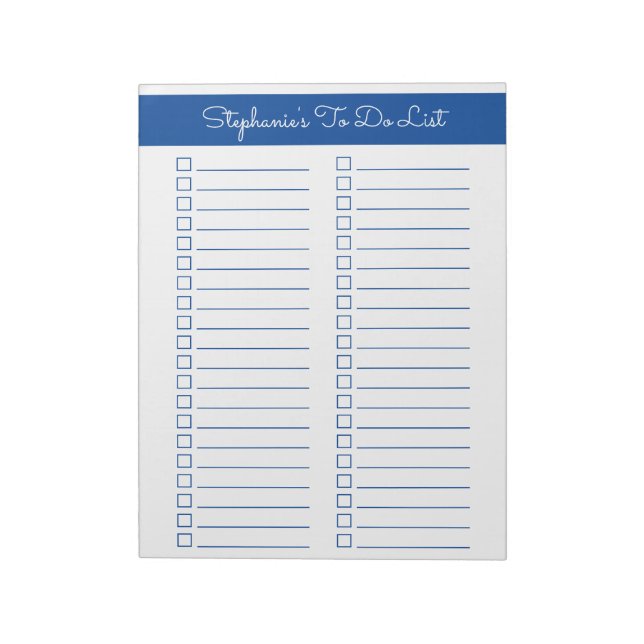 Elegant Blue 8.5x11 Two Column Checklist Notepad (Rotated)