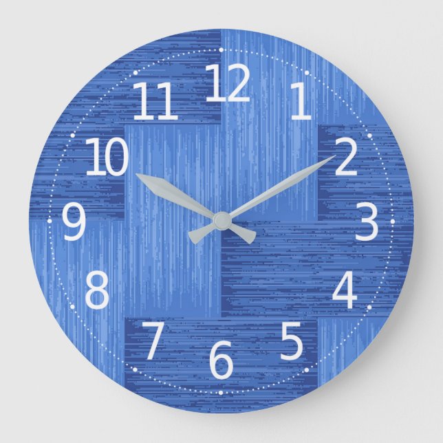 Elegant Blue Abstract Brushed Stripes Artwork | Large Clock (Front)
