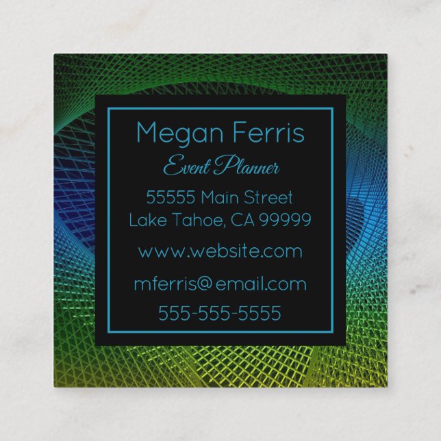 Elegant Blue Abstract Square Business Card (Back)
