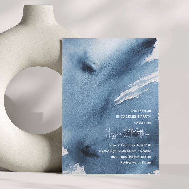 Elegant Blue Abstract Watercolor Engagement Party Invitation (Creator Uploaded)