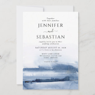 Elegant Blue Abstract Watercolor Ethereal Wedding Invitation
