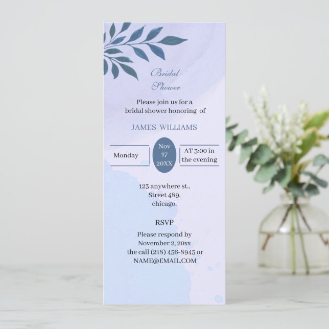 Elegant Blue Aesthetic Custom Bridal Shower Invitation (Standing Front)