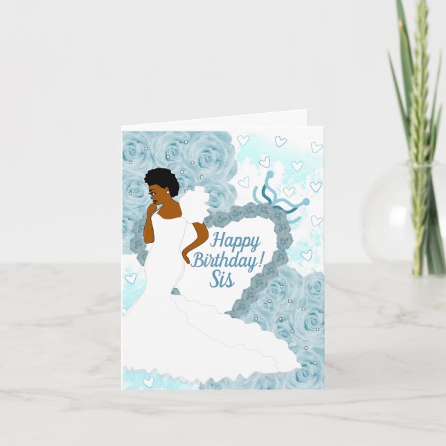 Elegant Blue African American Sister Birthday Card (Front)