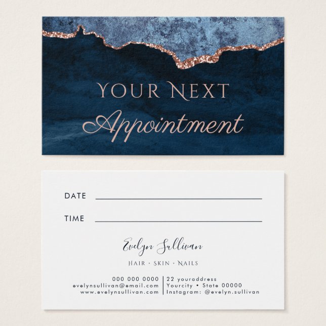 Elegant Blue Agate Appointment Card (Front & Back)