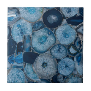 Elegant Blue Agate Gemstone Quartz Crystal Print Tile