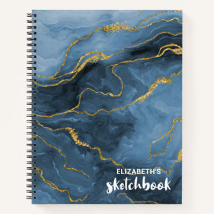 Elegant Blue Agate Geode Monogram Sketchbook Notebook
