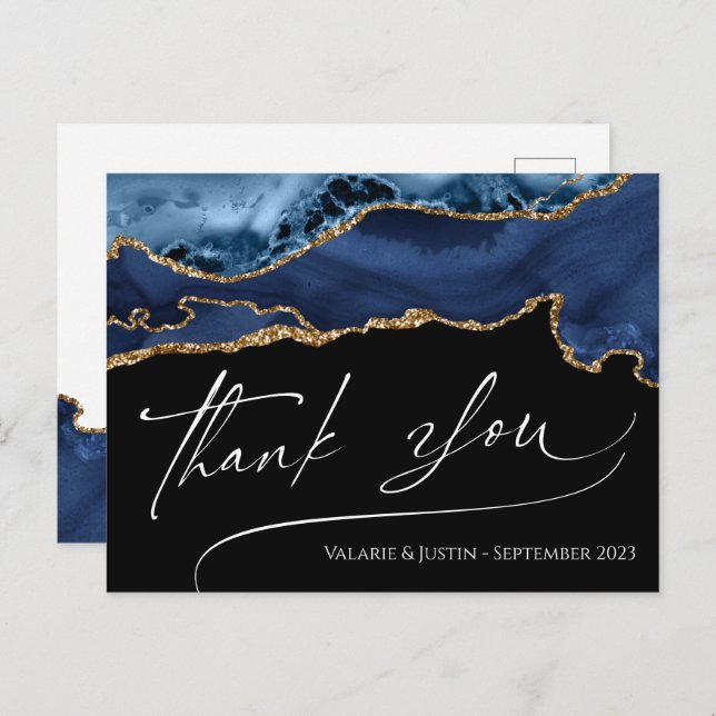 Elegant Blue Agate Thank You Postcard (Front/Back)