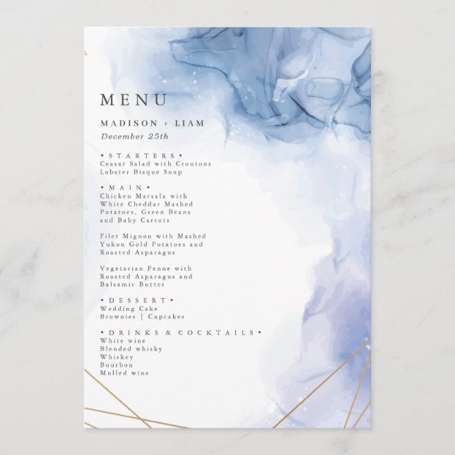 Elegant Blue Agate wedding Spring Menu (Front)