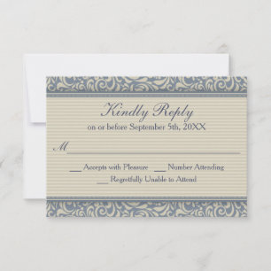 Elegant Blue and Beige Baroque Wedding RSVP Card