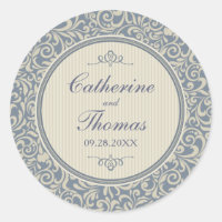 Elegant Blue and Beige Damask Pattern Wedding
