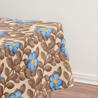 Elegant Blue and Beige Floral Design Tablecloth
