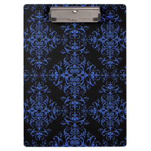 Elegant Blue and Black Damask Style Pattern Clipboard