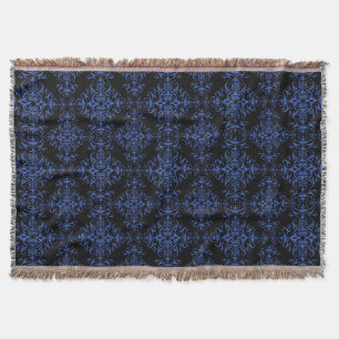 Elegant Blue and Black Damask Style Pattern Throw Blanket