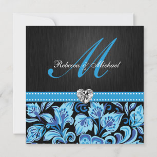 Elegant Blue and Black Floral Patterns Invitation