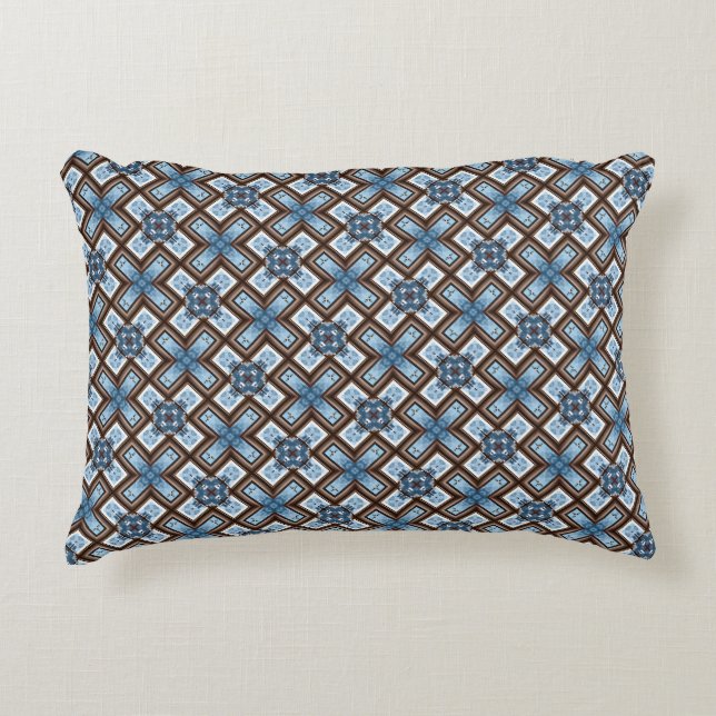 Elegant Blue and Brown Geometric Pattern  Decorative Cushion (Front)