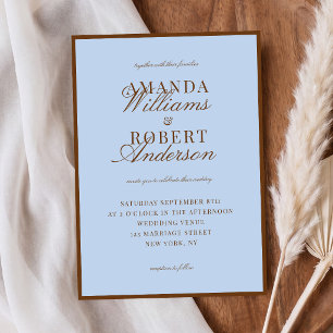 Elegant Blue and Brown Old Money Wedding Invitation