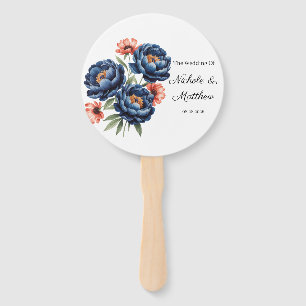 Elegant Blue and Burnt Orange Floral Wedding Hand Fan