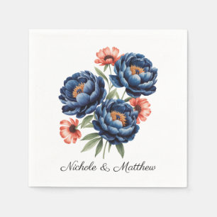 Elegant Blue and Burnt Orange Floral Wedding Napkin