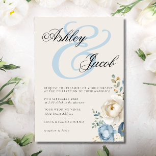 Elegant Blue and Cream Elegant Floral Wedding Invitation