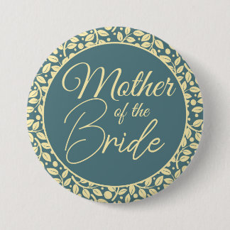 Elegant Blue and Cream Leaf Mother of the Bride 7.5 Cm Round Badge