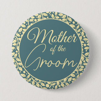 Elegant Blue and Cream Leaf Mother of the Groom 7.5 Cm Round Badge