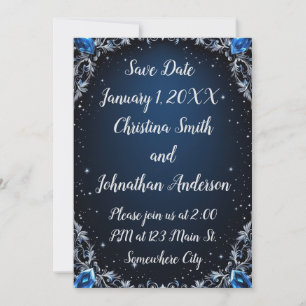 Elegant Blue and Crystal Design Wedding Invitation